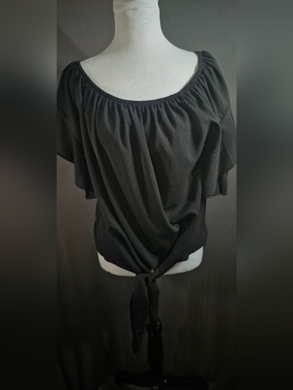 Luckymore Black Top with Front Tie Detail NWT